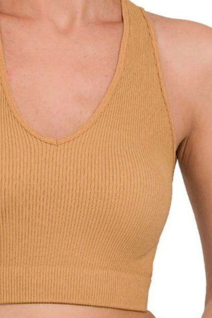 Zenana Seamless Ribbed Cropped Racerback Tank Top
