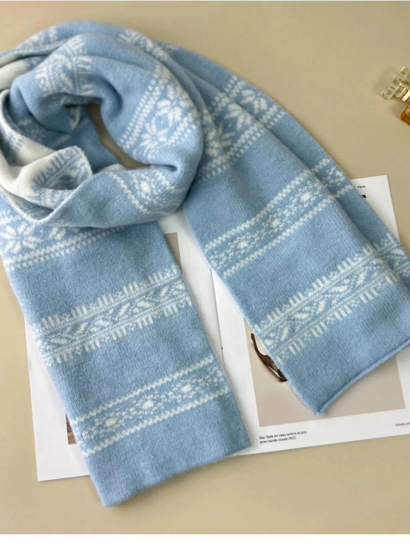 Winter Snowflake Pattern Knitted Scarf
