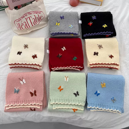 Butterfly Embroidered Knitted Scarf