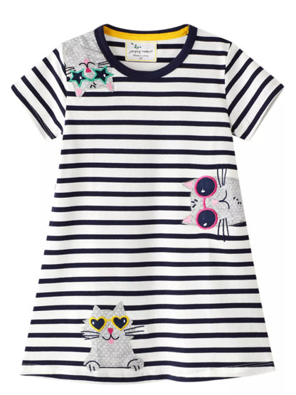 Children's Striped Cat Short Sleeve Dress