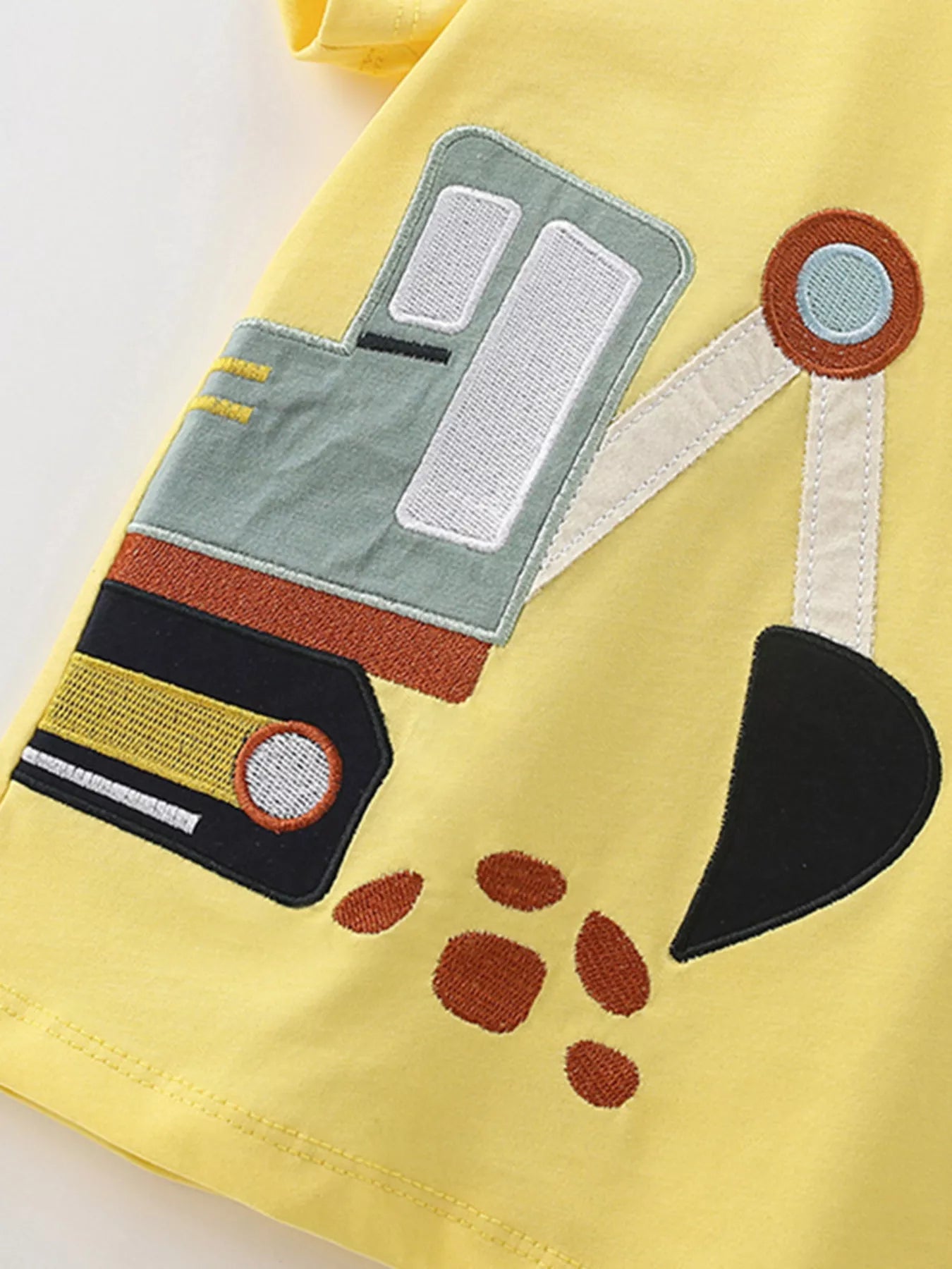 Children's Excavator & Truck Embroidered Two-Piece Set