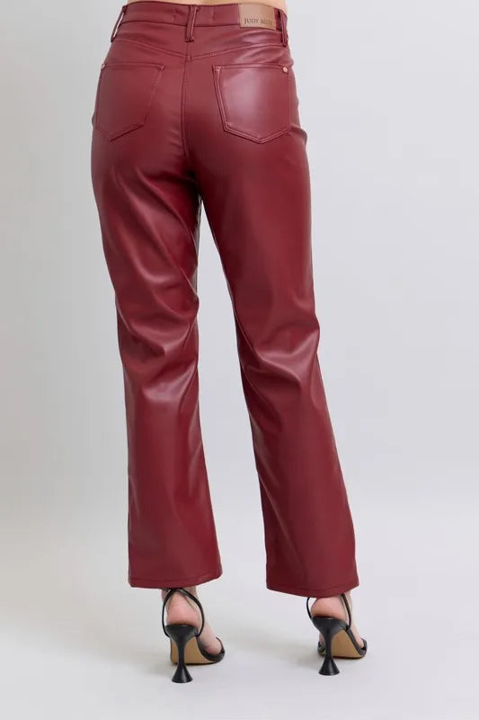Judy Blue Full Size High Waist Tummy Control Faux Leather Straight Pants Plus Size