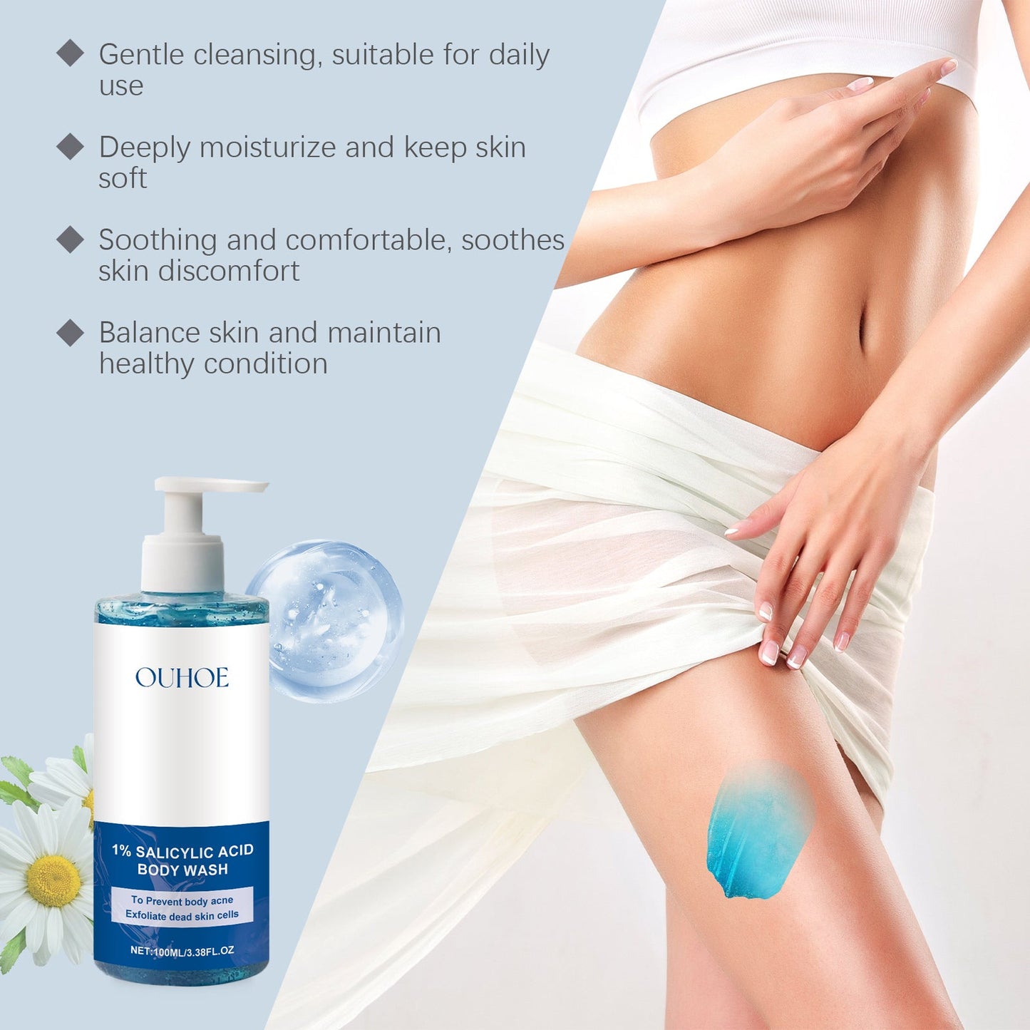 OUHOE Salicylic Acid Shower Gel Gently Cleanses Body Skin, Exfoliates Oil Control And Moisturizes Refreshing Body Wash