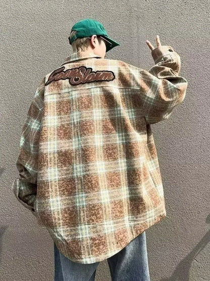 Men's Plaid Zip Up Long Sleeve Jacket