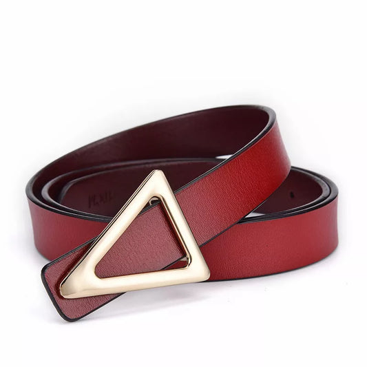 Triangle Buckle Leather Skinny Belt
