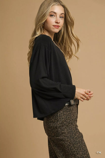 Umgee Brushed Fleeve Crewneck Top