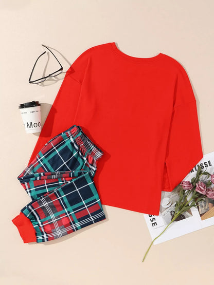 ALL IS BRIGHT Graphic Christmas Plaid Pajamas Set