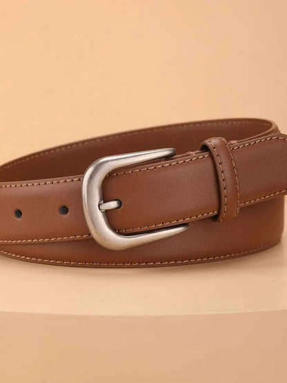 Classic Leather Belt with Silver Buckle