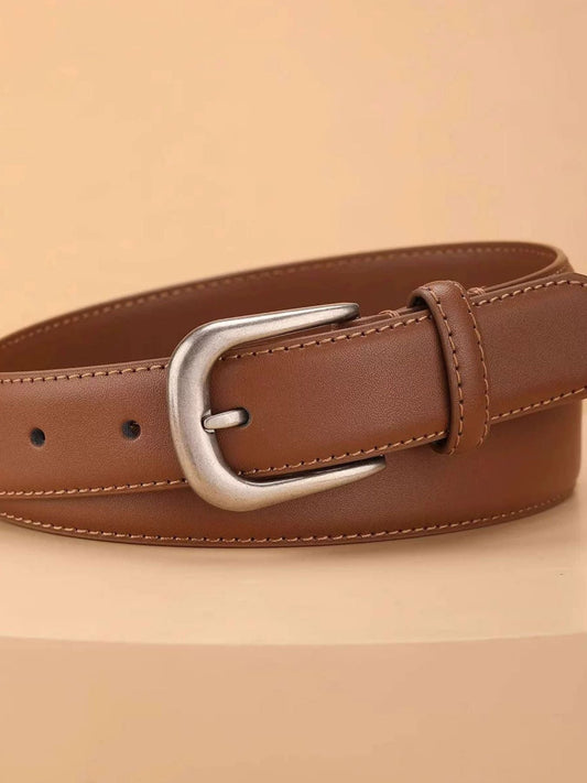 Classic Leather Belt with Silver Buckle