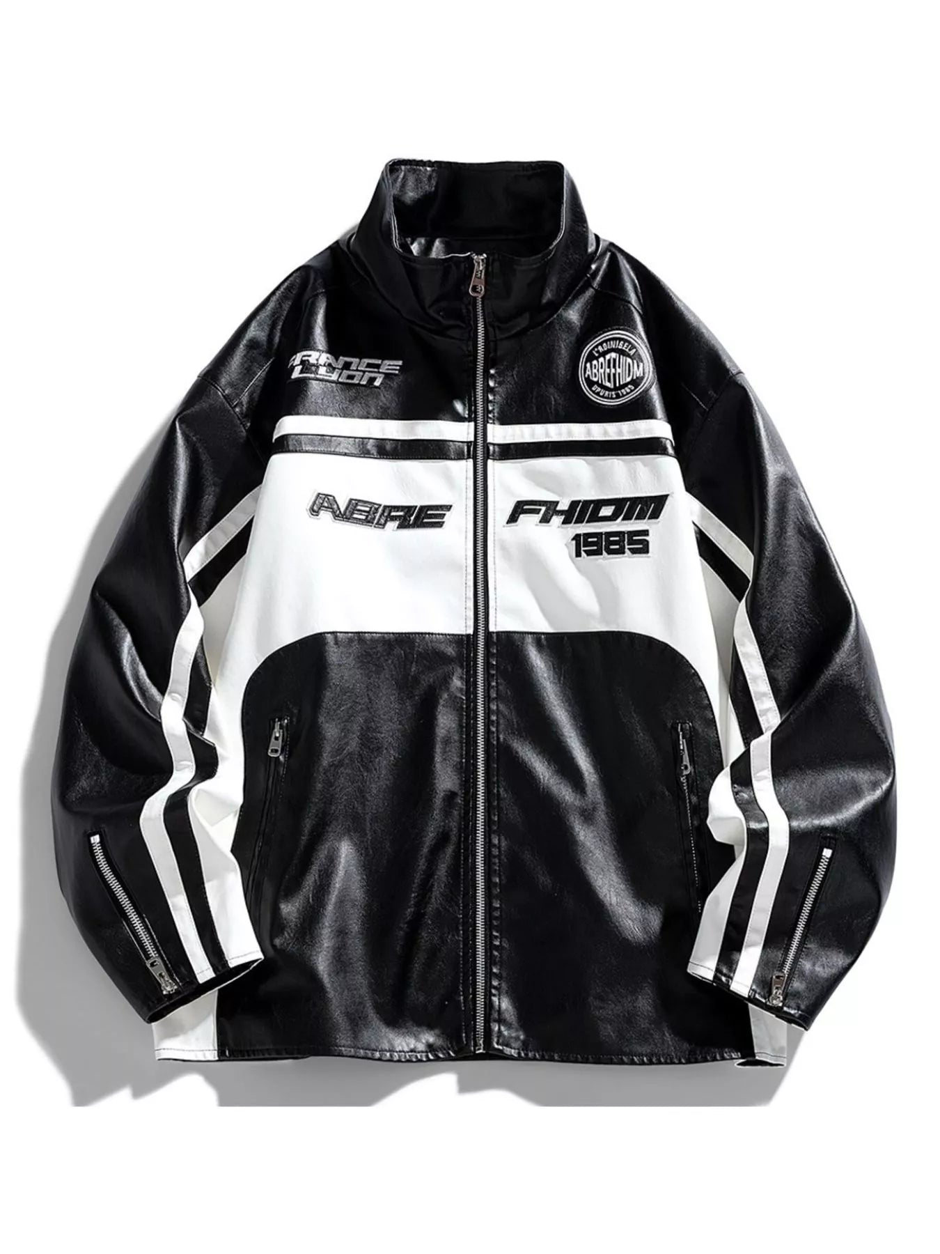 Men's Plus Size Zip Up Long Sleeve Leather Jacket
