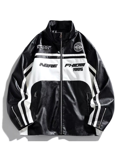 Men's Plus Size Zip Up Long Sleeve Leather Jacket