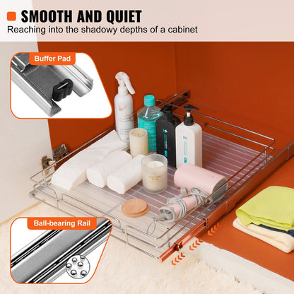 VEVOR Pull Out Cabinet Organizer, Heavy Duty Slide Out Pantry Shelves, Chrome-Plated Steel Roll Out Drawers, Sliding Drawer Storage For Home, Inside Kitchen Cabinet, Bathroom, Under Sink