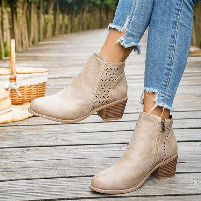 Round Toe Block Heels Boots