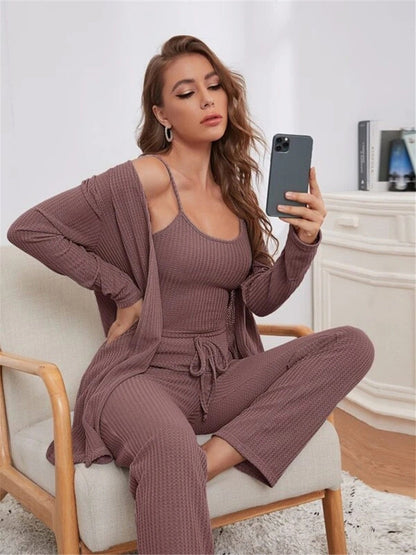 Scoop Neck Cami & Pants & Cardigan Set