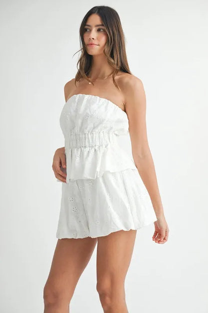 MABLE Floral Eyelet Lace Tube Top and Short Set