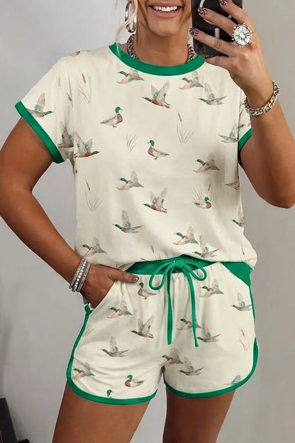 Mallard Printed Colorblock Trim Short Set