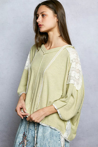 POL Short Sleeve Hoodie Top with Lace Detail