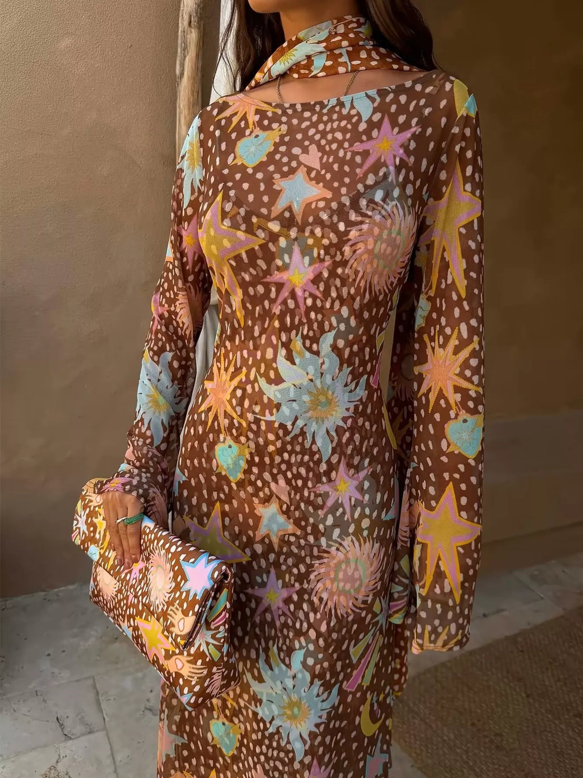 Printed Cami Dress & Long Sleeve Dress & Ribbon Set