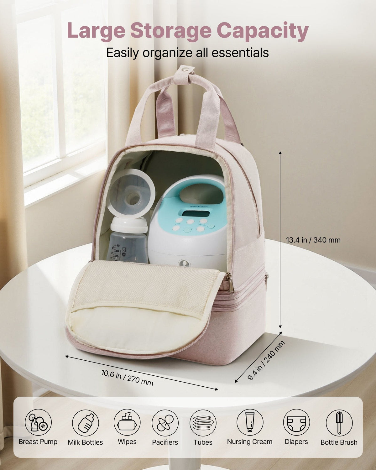 Breast Pump Backpack, Breast Feeding Bag With Ice Pack, Fits For S1/S2, Pumping Accessories & Breastmilk Storage, Portable Pump Carrying Case For Work, Travel And Family Use, Light Pink
