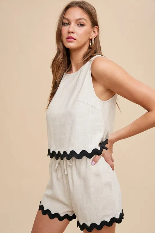 Annie Wear Ric Rac Trim Detailed Top & Shorts Set