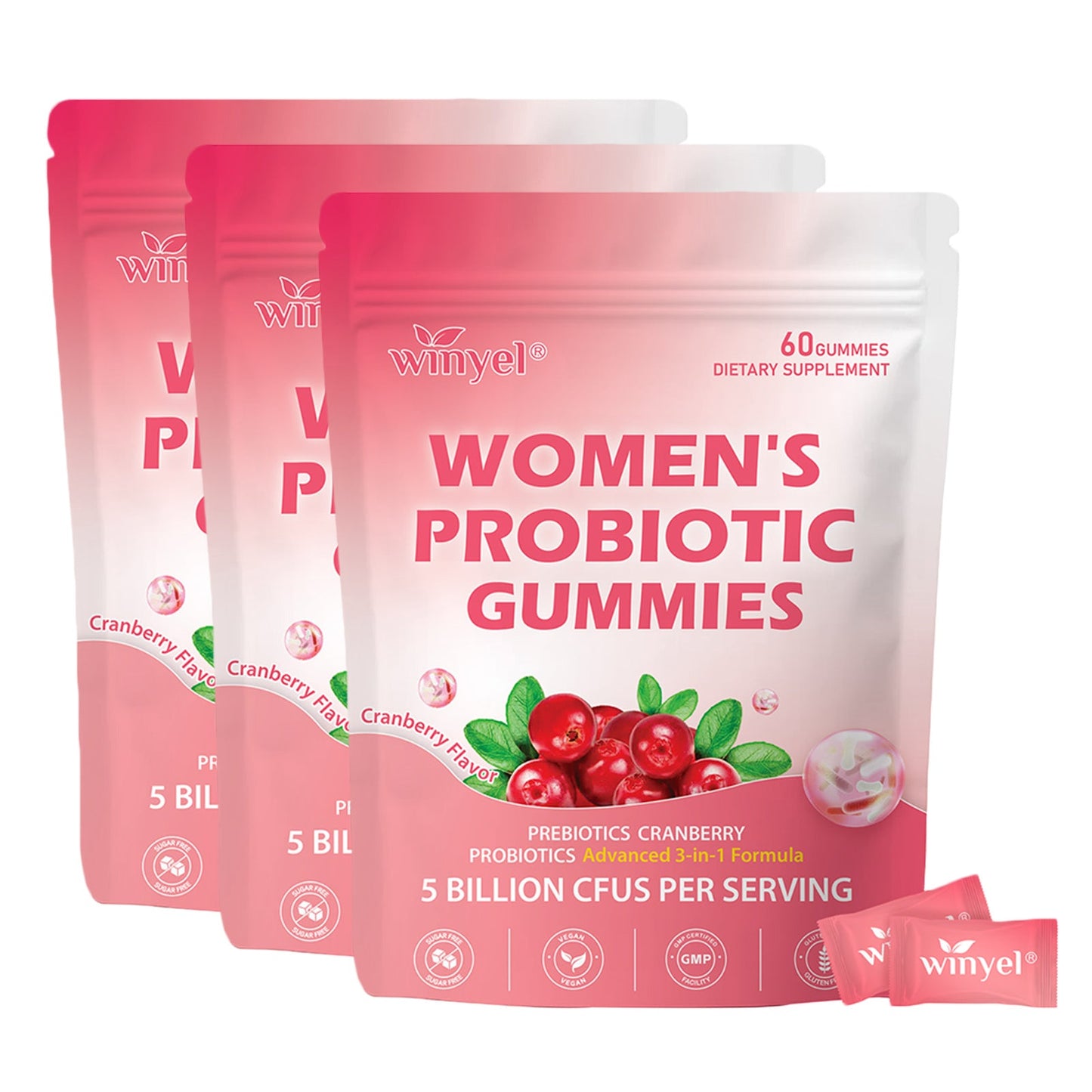 Cranberry Probiotic Gummies  Targets Body Odor, Women's Health, And PH Balance  Vegan 60 Gummies Per Pack