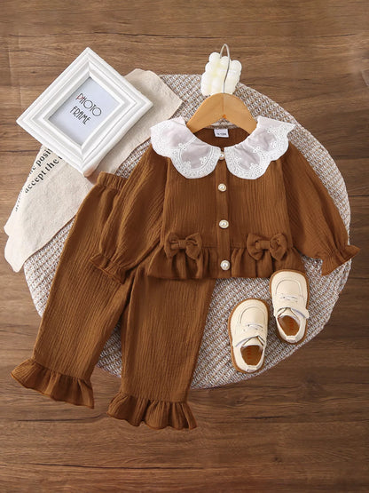 Children's Ruffle Trim Bow Decor Baby Set
