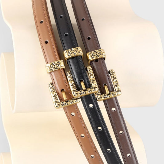 Skinny Leather Belt with Buckle