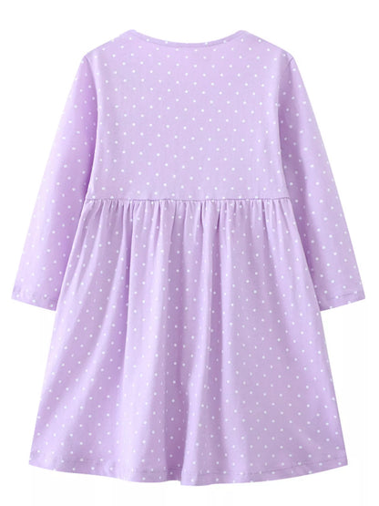 Children's Dinosaur Embroidered Polka Dot Dress
