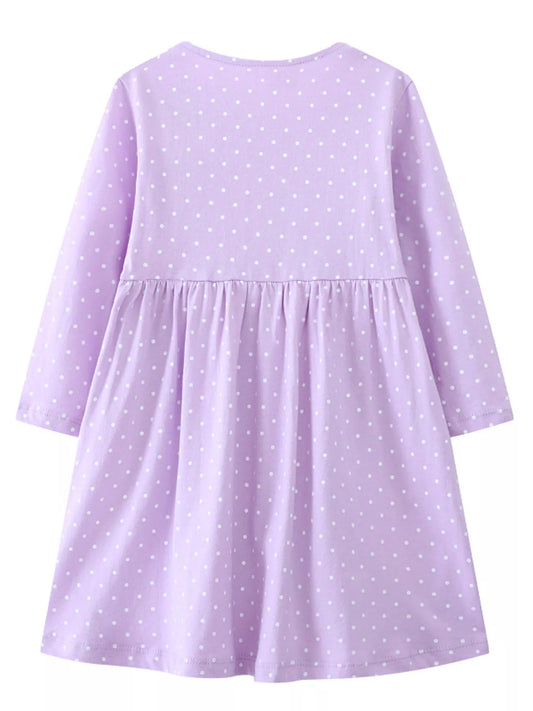 Children's Dinosaur Embroidered Polka Dot Dress