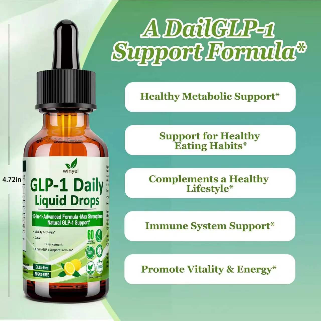 GLP-1 Supplement Liquid Drops W. Berberine Ceylon Cinnamon Green Tea Fiber, 10-in-1 Advanced GLP-1 Oral Drop For Women & Men