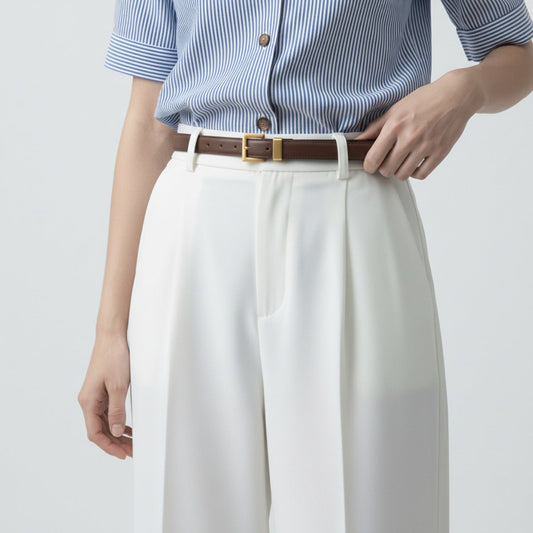 Leather Belt with Golden Buckle