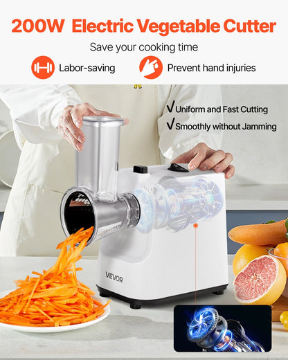 Electric Cheese Grater Salad Maker, 200W Salad Shooter, Electric Vegetable Slicer Shredder Chopper For Fruits With 5 Attachments, Stainless Steel Food Cutter For Vegetables, And Cheeses