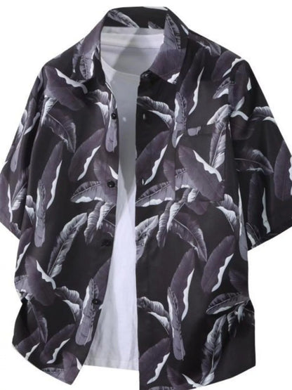 Men's Plus Size Tropical Print Short Sleeve Casual Shirt