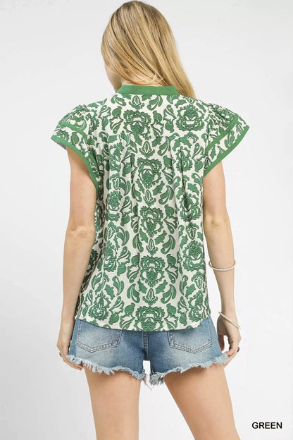 Umgee Abstract Print Short Sleeve Blouse