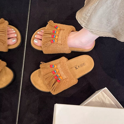 Tassel Open Toe Slippers