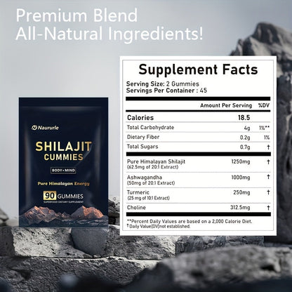 Shilajit Gummies Pure Himalayan Energy Superfood Supplement 90 Count Body & Mind Support