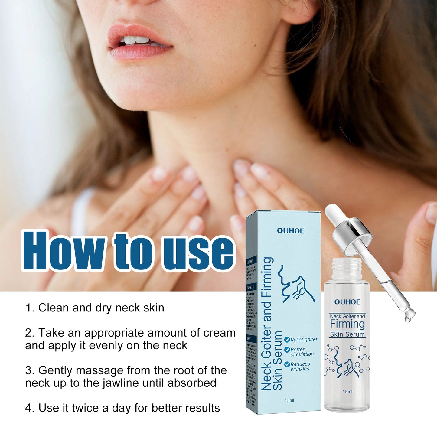 OUHOE Neck Firming Essence, Lighten Fine Lines Lift Neck Moisturizing And Brightening Essence