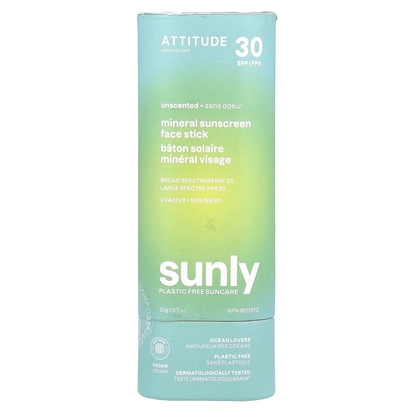 Attitude - Unscented Sunscreen Stick, 0.7 oz - Gentle Sun Protection