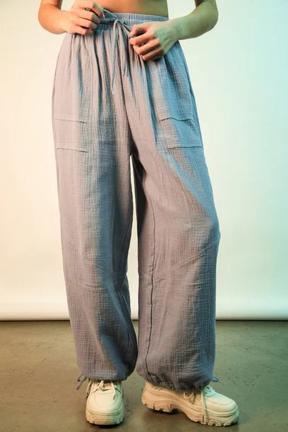 VERY J Wide Leg Gauze Solid Pants