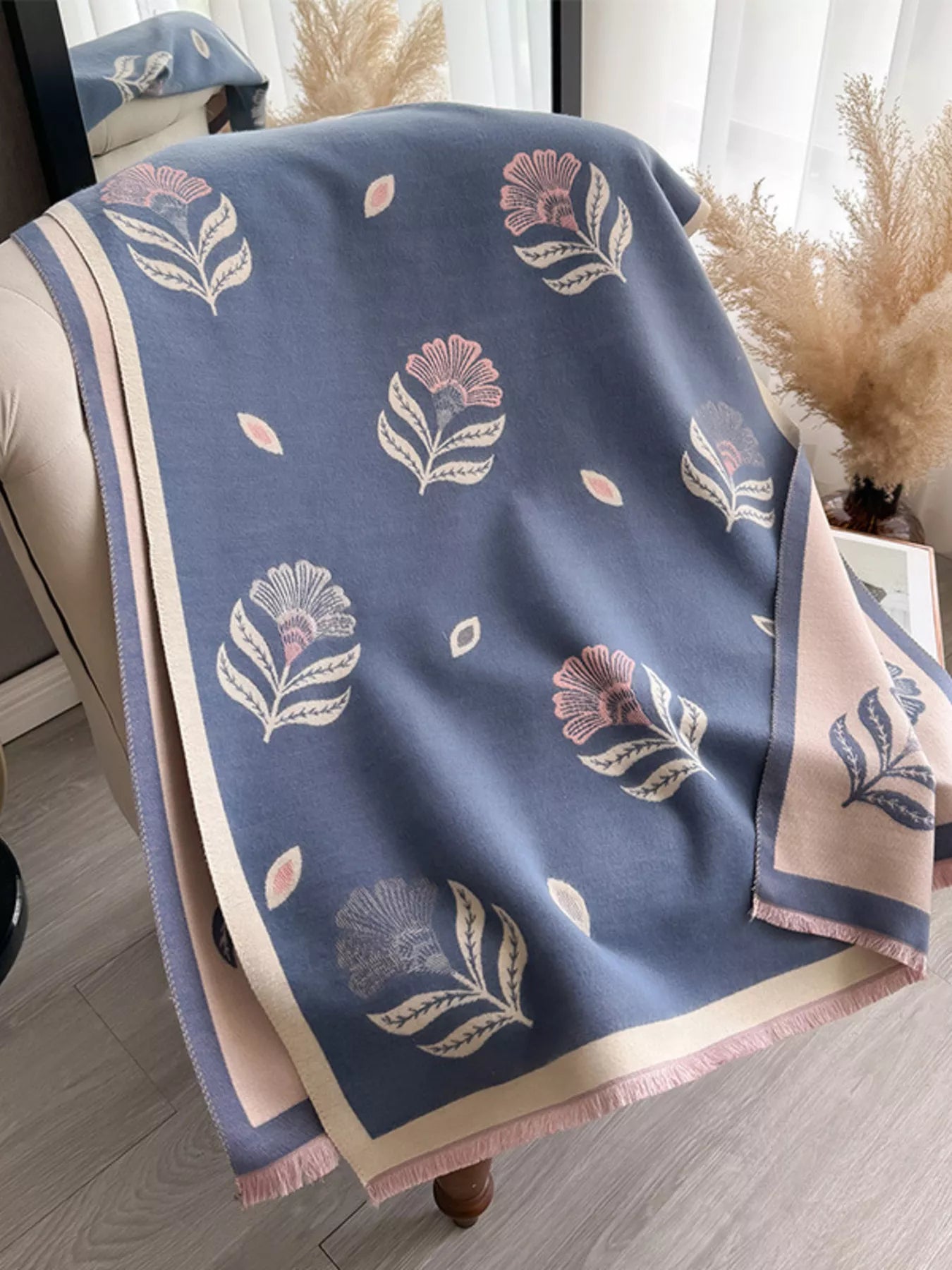 Printed Raw Hem Shawl