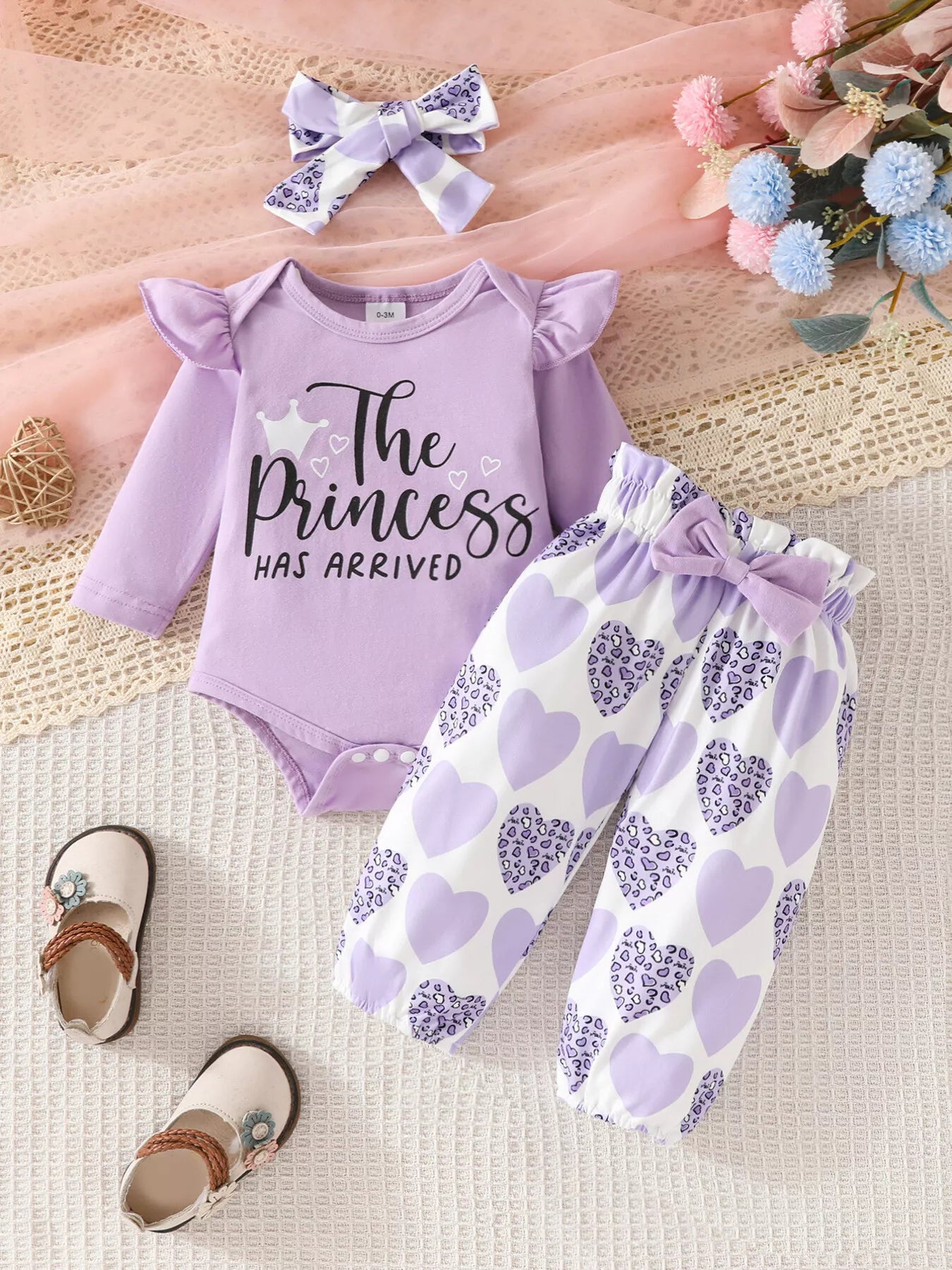 Children's Graphic Ruffled Top and Pants Set with Headband