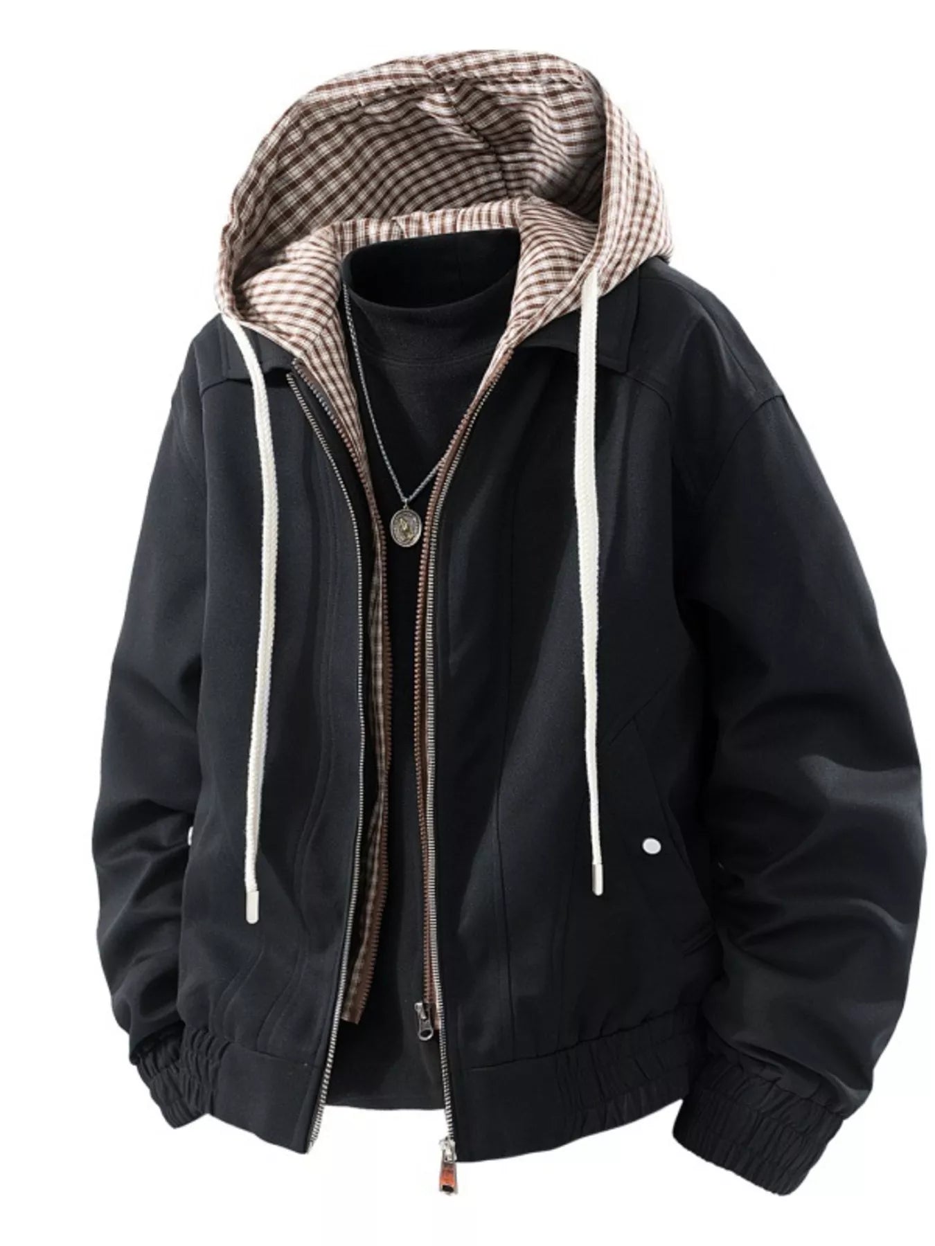 Men's Plus Size Casual Plaid Hooded Windbreaker Jacket