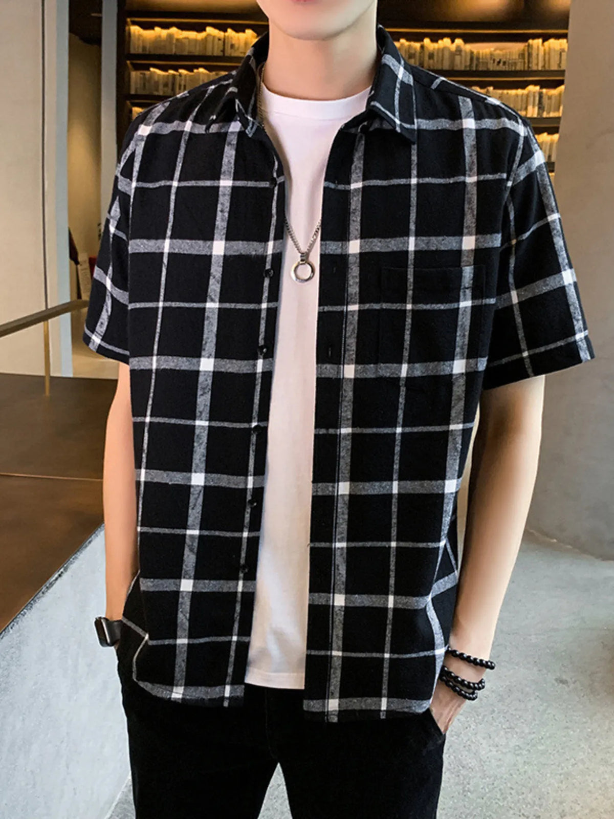 Men's Plus Size Casual Plaid Short Sleeve Shirt