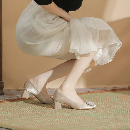 Square Toe Block Heels Pumps