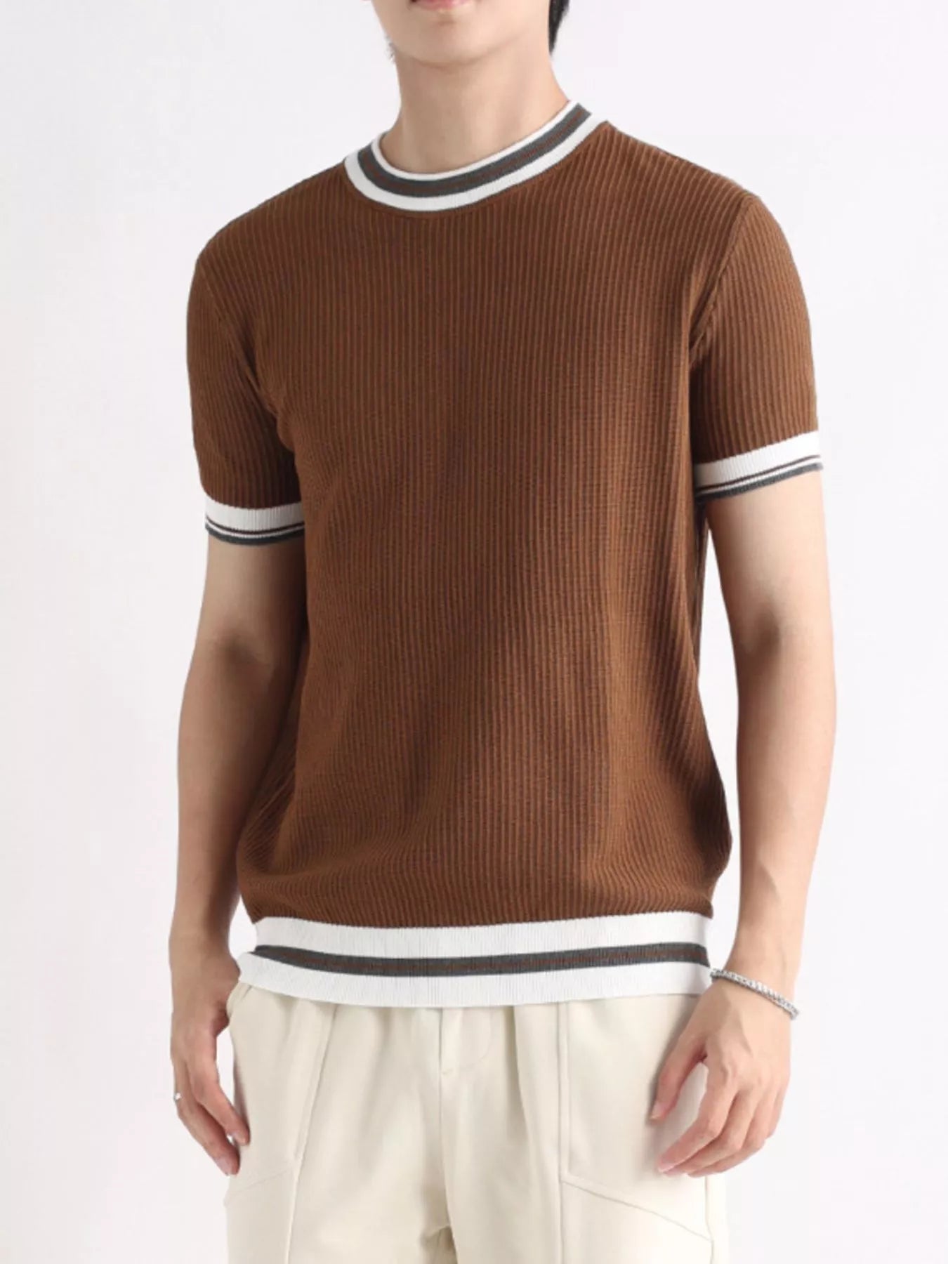 Men's Plus Size Contrast Trim Shorts Sleeve T-Shirt