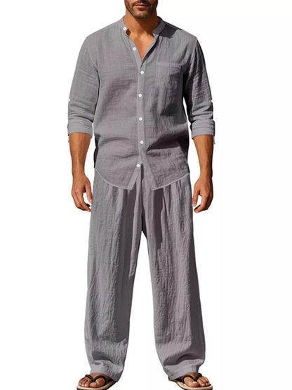 Men's Full Size Button Up Long Sleeve Shirt and Pants Plus Size