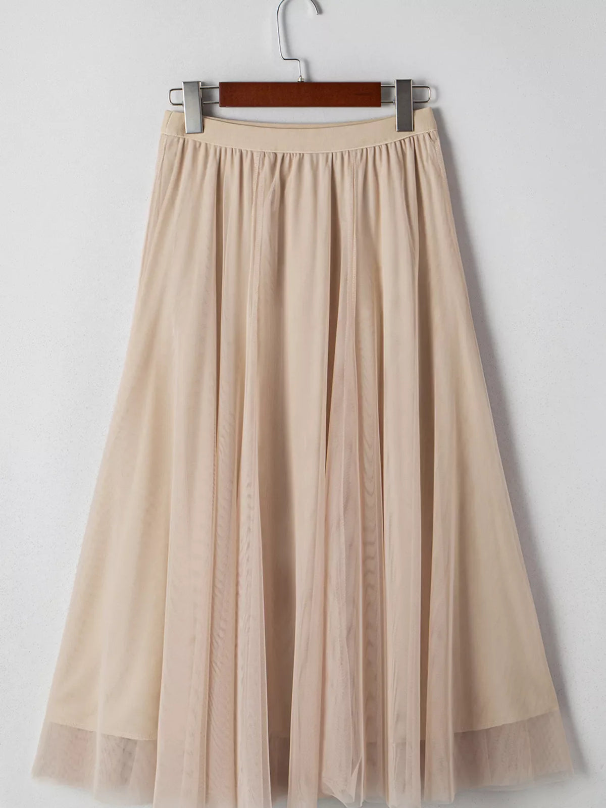 Tulle Mesh Overlay Flared Midi Skirt