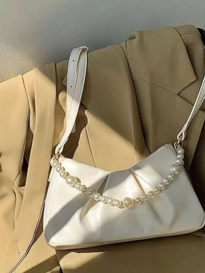 Pearl Embellished Ruched Shoulder Bag