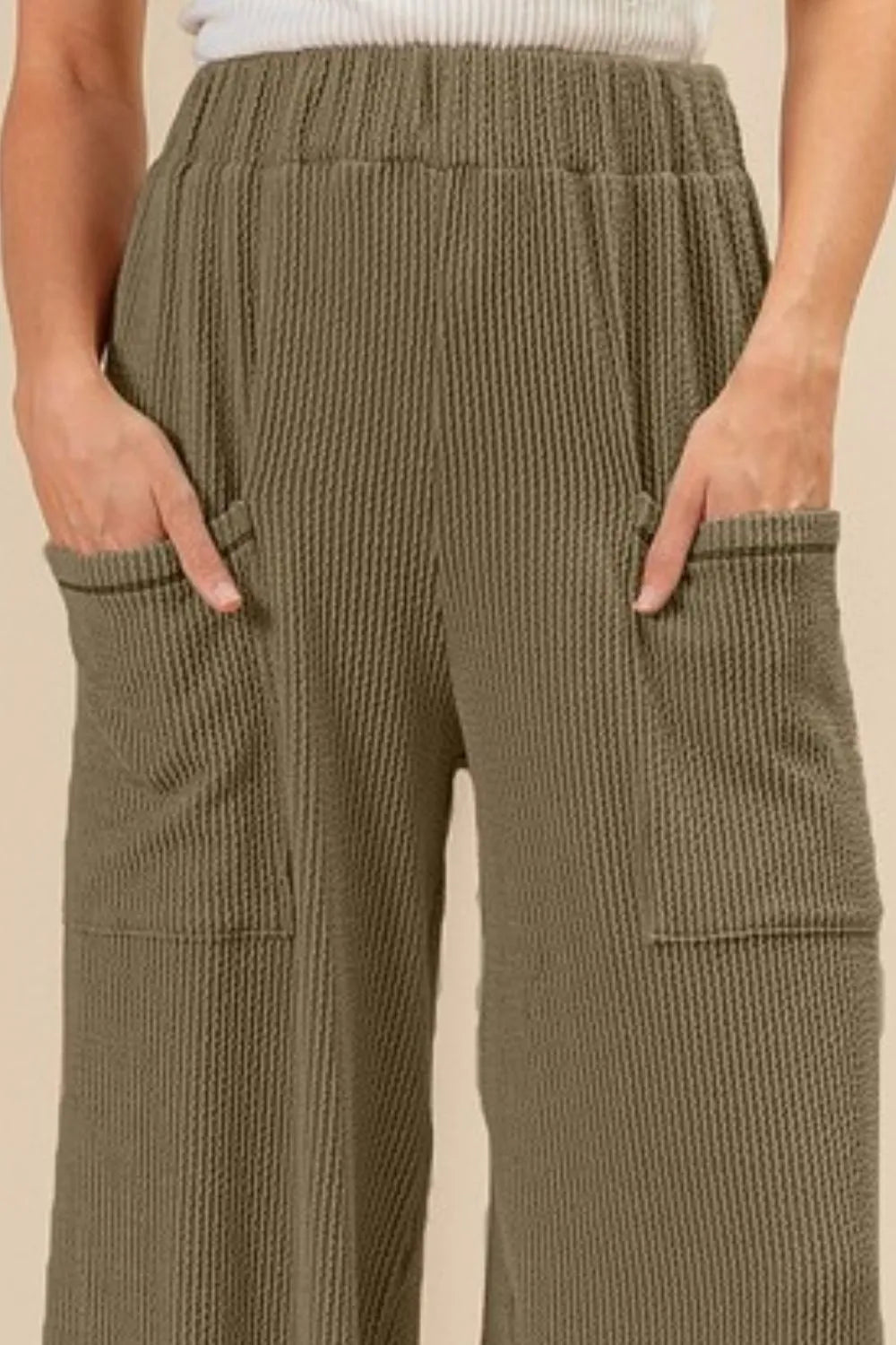 BiBi 2tone Cord Rib Waist Band Side Pocket Pants