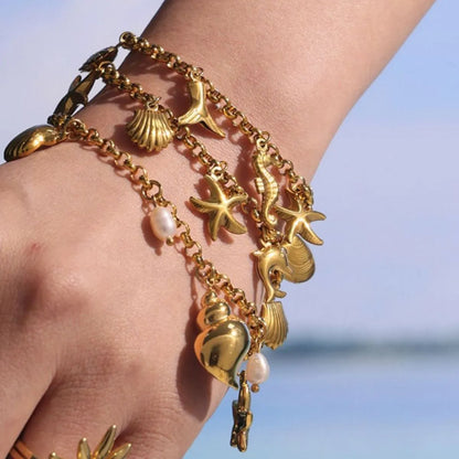 18K Gold-Plated Sea Shell Charm Bracelet